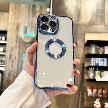 Hadaasi 1 pieza Funda protectora magnética de silicona suave con lente transparente electrochapada de lujo, con agujeros de enfriamiento y patrón de CD, compatible con iPhone 16 Pro/16 Pro Max/16 Plus/16/15 Pro/15 Pro Max/15 Plus/15/14 Pro/14 Pro Max/14 Plus/14/13 Pro/13 Pro Max/13/12 Pro/12 Pro Max/12/11 Pro Max/11/11 Pro - Azul - Ver 4