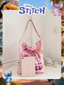 Disney 1 Pc Officially Licensed Lilo & Stitch Angel Printed Pink Storage Bag Lightweight Tote Bag, Cute Cartoon Shoulder Bag For Daily Use,For Women/Girls/Students, For Daily/Outing/Shopping/Valentine's Day Laundry Bag Laundry Storage Garment Bag Waterproof Bag Storage Bags Clothes Organizer Clothes Storage Clothes Bag Storage For Clothes Travel Essentials Travel Organizer - Pink - View 5