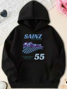 Charles  Hoodie, F1 Merch, F1 Hoodie, Charles  Hoodie,  F1 Hoodie,Art Inspired F1 Racing Charles  Vertical Car & Name Graphic Hooded Sweatshirt, With Dynamic Racing Detail, Casual Wear Top Suitable For Spring Autumn Winter Machine Wash For Leisure And F1 Racing Events Including Sweatshirt Plus Size Clothesclearance  For Women - Đen 3 - Xem 1