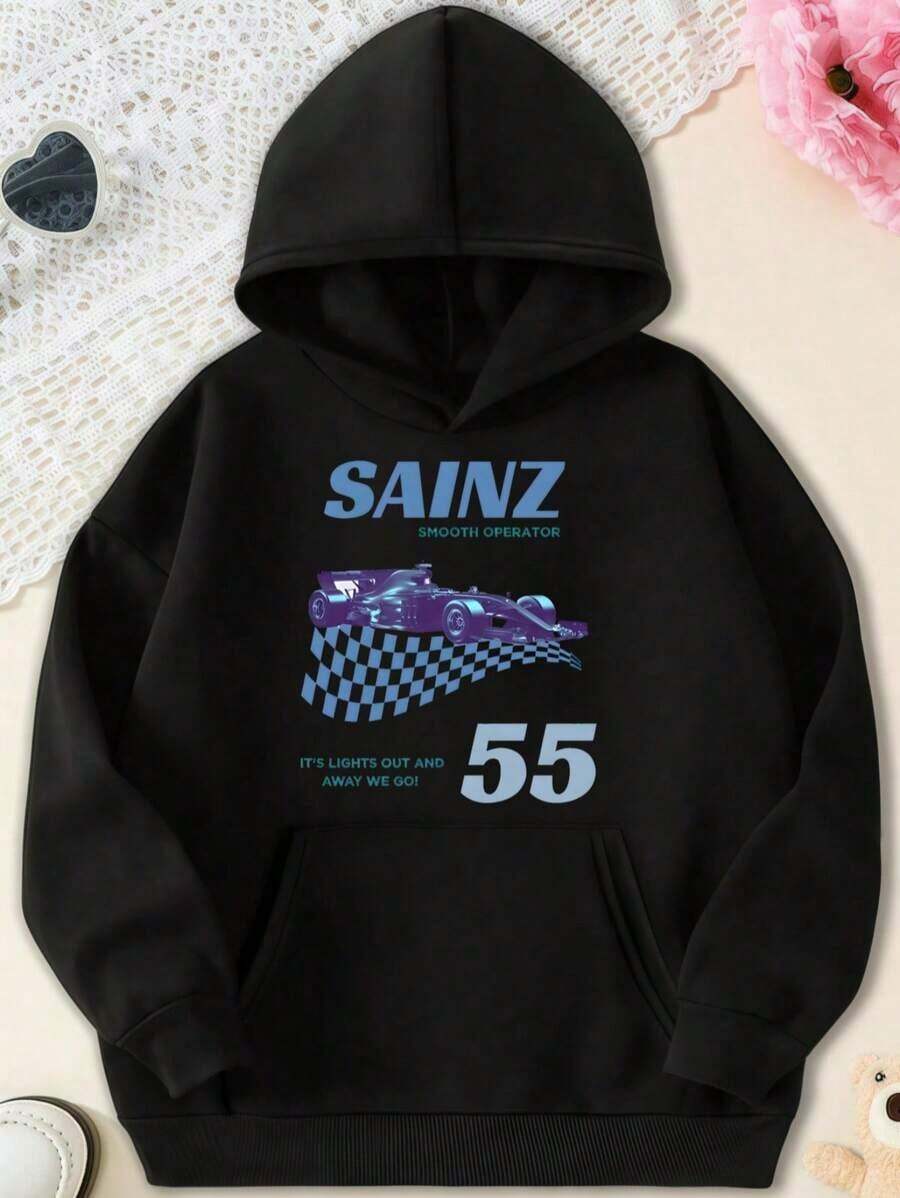 Charles  Hoodie, F1 Merch, F1 Hoodie, Charles  Hoodie,  F1 Hoodie,Art Inspired F1 Racing Charles  Vertical Car & Name Graphic Hooded Sweatshirt, With Dynamic Racing Detail, Casual Wear Top Suitable For Spring Autumn Winter Machine Wash For Leisure And F1 Racing Events Including Sweatshirt Plus Size Clothesclearance  For Women - Đen 3 - Xem 1