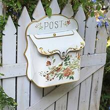 Wall Mount Mailbox For House Outside Vintage Metal Door Mailbox Antique Style Nostalgic Charm Home Decor Garden Vintage English Cottage Decor Flower Patter - White - View 6