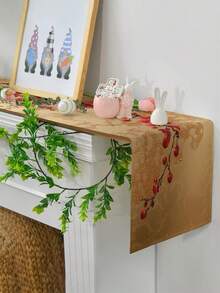 1件装鲜艳花卉桌旗，波西米亚风花卉桌旗，长方形桌布，可水洗，适合家庭聚餐、咖啡桌，经久耐用，可用于厨房和餐厅装饰、派对和活动餐桌装饰、家居装饰、厨房餐桌装饰、户外露台桌装饰、壁炉架装饰巾。 - 金色 - 查看 5