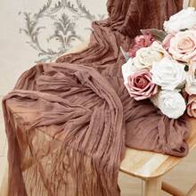 1pc Cheese Cloth Table Runner Crinkle Fabric Tablecloth For Wedding Bridal Birthday Party Long Table & Round Dining Table Centerpiece Decor - Coffee Brown - View 12