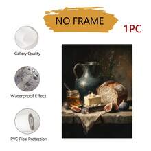 1张复古食物海报，暗黑学院风印刷品，暗黑美学，无框无花果墙饰，古董油画，面包黄油图案 - 彩色 - 查看 9