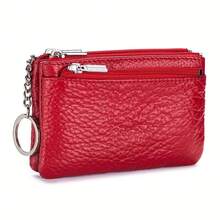 Gran oferta de monederos de cuero genuino para mujer, billeteras cortas con cadena y cremallera, tarjeteros de alta calidad, billeteras para llaves pequeñas para mujer EOHY - Morado - Ver 16