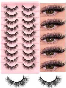 10 Pairs False Eyelashes Clear Band Russian Strip Lashes D Curl Wispy Natural Look 16mm Curly Faux Mink Lashes Like Eyelash Extension Fluffy Transparent Band Cat Eye Look Fake Tail Elongated Eyelashes Pack Strip Lashes, Lashes, Eyelashes, Fake Lashes - Fluffy Lashes - View 7