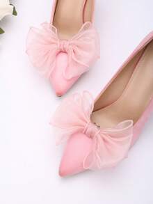 2件装可拆卸鞋饰，颜色可选白色、米色、黑色、酒红色、浅粉色、玫瑰粉色、米色蝴蝶结设计，时尚优雅的DIY鞋夹，适用于高跟鞋、浅口鞋、办公/商务场合、约会装束。 - 淺粉色 - 查看 3