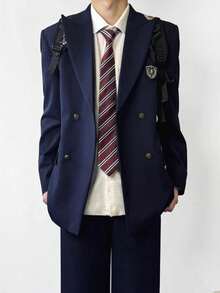 Traje de Uniforme para Hombre | Doble Botonadura, Estilo Colegial Japonés, Color Azul Marino (Gunjo) o Negro, Conjunto Completo - Chaqueta azul marino + pantalón negro + insignia - Ver 5
