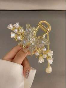 1pc Floral Print Retro Elegant Zinc Alloy Lily Flower Tassel Hair Clip, Vintage Hair Accessory, Flower Hair Claw Hair Ornament, Suitable For All Seasons - Multicolor - View 3