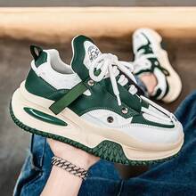 Men's Outdoor Low-Top Air Cushion Shock-Absorbing Comfortable Soft-Sole Casual Shoes, Brand Design Original Niche Sneakers, Fashion Versatile Punk Style Chunky Chunky Sneakers, Increase Height Thick-Sole Sports Shoes, Leather Waterproof Men's Shoes, Lightweight Luxurious Sports Walking Shoes, Popular Plus Size Shoes, Brown Boots - Green - View 6