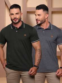 Kit Of 2 High Quality Polo Shirts 100% Cotton Men's Basic T-Shirt Autumn Spring Spring/Autumn Summer Winter All Spring/Summer Autumn/Winter Spring/Summer/Autumn Regular Fit Christmas Thanksgiving Valentine's Day Pride Month Teacher's Day Father's Day Polo Shirt - Quân đội và Lãnh đạo - Xem 9