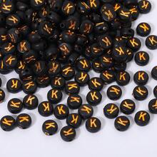 200/500/1000 piezas Cuentas con patrón de letras doradas sobre base negra de 4x7mm para hacer collares y joyería DIY - Fondo negro con letras doradas - Ver 46