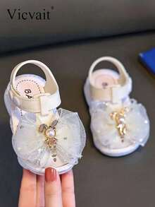 女童凉鞋，夏季婴儿闭趾凉鞋，时尚软底魔术贴学步鞋 - 白色 - 查看 5