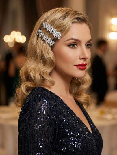 2 st hårspännen med kubisk zirkoniabladdesign, eleganta silverfärgade anknäbbsspännen för bröllop och vardagsdekoration