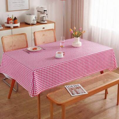 1pc Checkered Tablecloth, Red & White, Coffee & White, Black & White Checkered Waterproof And Stain-Resistant Rectangular Tablecloth, Suitable For Home, Birthday, Carnival, Party Decoration