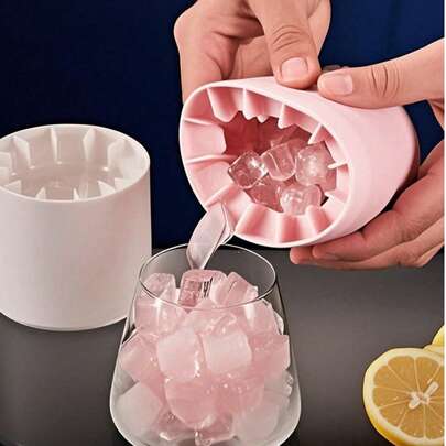 1pc Silicone Cylinder Tray, Stress Relief Maker, Mini Ice Maker, Easy Release Ice Cup, Portable Ice Maker, Reusable Tray For Making Beverages, Juices, Ice Cream, Cocktails And Coffee. Suitable For Home, Bar, Club And Outdoor Summer Drinks, Kitchen Supplies, Kitchen Accessories And College Essentials, Cylindrical 3D Ice Maker, Multi-Compartment Design, Simple Bucket Shape, With Lid
