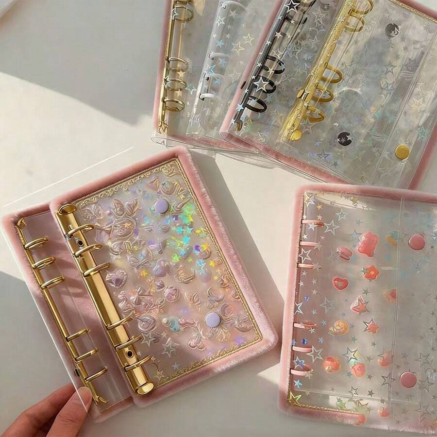 A7 K-Pop专辑收藏册，激光星形6孔封面，DIY 10页套装，活页相册整理器，家居用品 - 彩色 - 查看 1