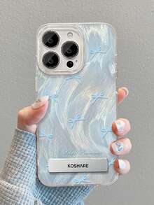 1个蓝色蝴蝶结手机壳 + 手机支架，兼容 11/12/13/14/15/16/17 Pro Max - 藍色 - 查看 2