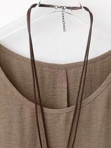 Plus Size Women's Solid Color Regular Crew Neck Long Sleeve Blouse Spring - Camel - View 6