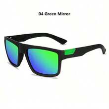 1副男女通用复古方形反光时尚眼镜，黑色和彩色镜片，设计师品牌奢华眼镜，经典款，适合驾驶、钓鱼、运动、徒步旅行，时尚百搭（注意：不含眼镜盒） - 綠色 - 查看 1