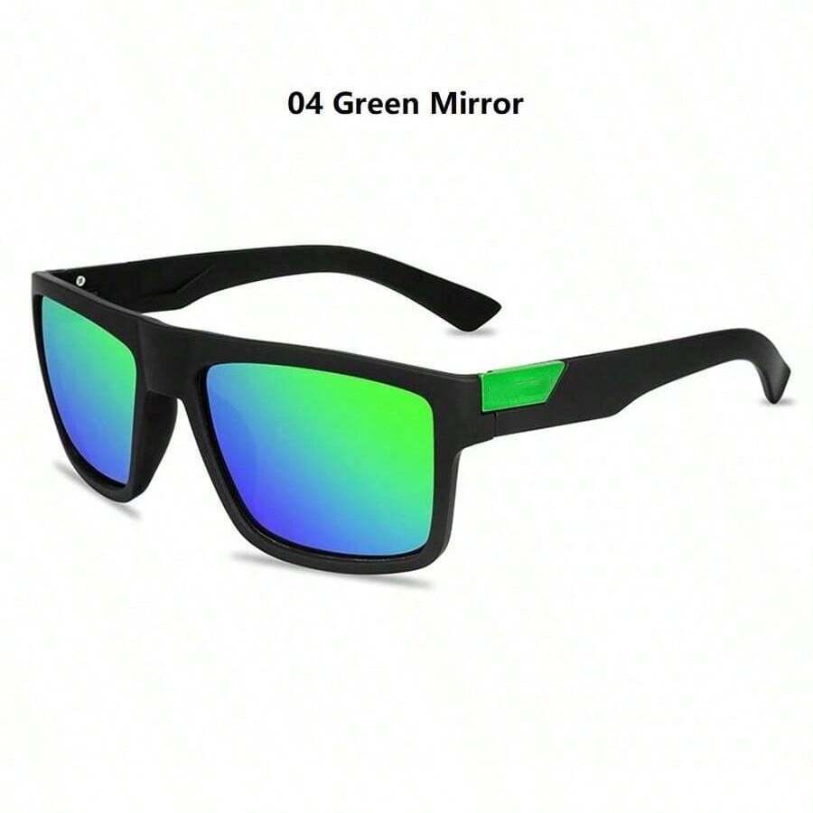 1副男女通用复古方形反光时尚眼镜，黑色和彩色镜片，设计师品牌奢华眼镜，经典款，适合驾驶、钓鱼、运动、徒步旅行，时尚百搭（注意：不含眼镜盒） - 綠色 - 查看 1