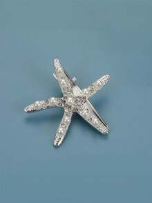 1/2pcs Starfish Pearl Rhinestone Alloy Hair Clip, Fashion Ocean Series Star Shaped Hair Clip, Pearl Starfish Snap Hair Clip, Women Bangs Hair Clip, Hair Accessory, Claw Clips, Hair Barrettes - Silver - View 8