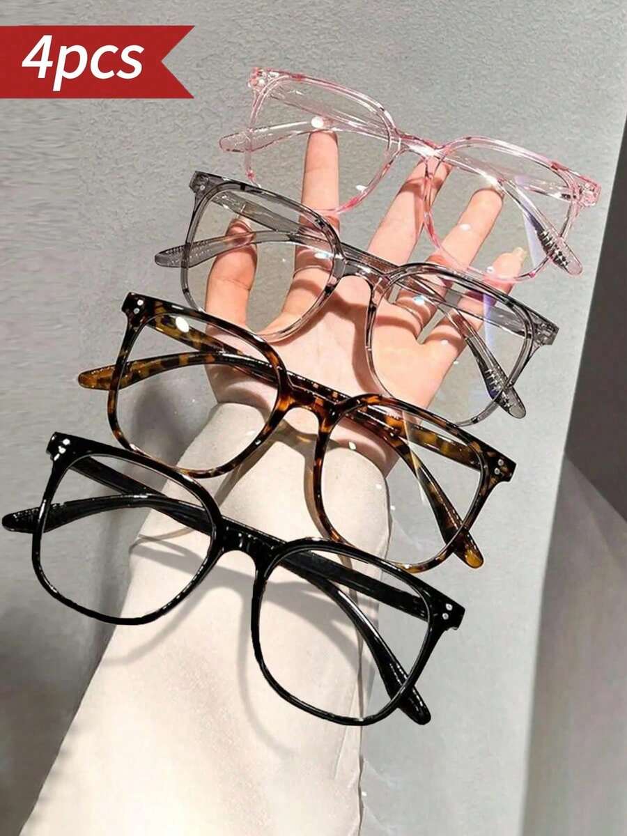 4pcs Women's Glasses | Suitable For Both Men And Women, With A Simple Style | Suitable For Reading And Computer Use | Various Color Combinations | Fashion Accessories Suitable For Various Occasions | Large Frame Glasses