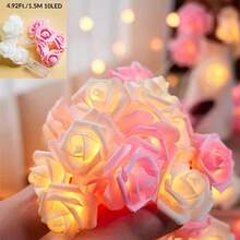 1件 1.5m/3米 家居裝飾玫瑰花串燈，LED玫瑰花燈，電池供電裝飾燈，適用於臥室、婚禮、浪漫、女孩房裝飾、情人節求婚裝飾、戶外花園裝飾 - 黃色 - 查看 14