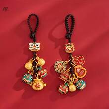 Authentic Golden Feng Shui Wealth-Attracting Pendant, Including A Pi Yao And A God Of Wealth Charm, Suitable For Car Keys, Ornaments, And Mobile Phone Chains - Ancient Three Beasts Devouring Jade Design, Perfect Birthday Gift, Retro Chinese Sand Gold Pi Yao Car Key Pendant Woven Rope Pendant Enamel Swallow Gold Beast Pendant - Multicolor - View 1