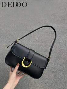 Bag Handbag 2025 New Solid Color PU Material Texture Luxury Style This Is A Solid Color Bright Evening Clutch Bag, With A Fashionable And Unique Short Arc Design, Equipped With Vest Buckle, Suitable For Ladies To Shoulder And Slung, 2024 Korean Fashion, Is The Best Valentine's Day Gift For Her, Travel, Travel, Shopping And Other Occasions To Use The Bag. - 黑色 - 查看 1