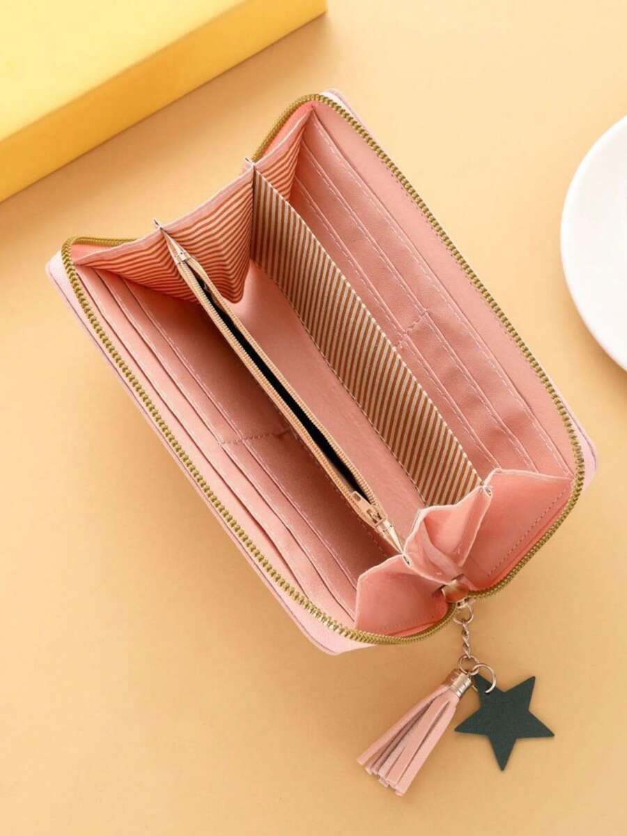 This New Girl's Long Wallet Is Stylish And Simple, Featuring A Heart Shape, A Coin Purse, Card Holder, And Zipper. It's A Perfect Valentine's Day Gift For Girls. - Multicolor - View 1