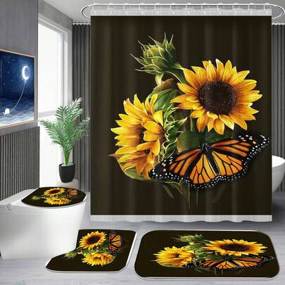 1/4 st elegant duschdraperi med lila löv, vattentålig och lättskött duschdraperi med krokar, badrumsdekoration för alla årstider