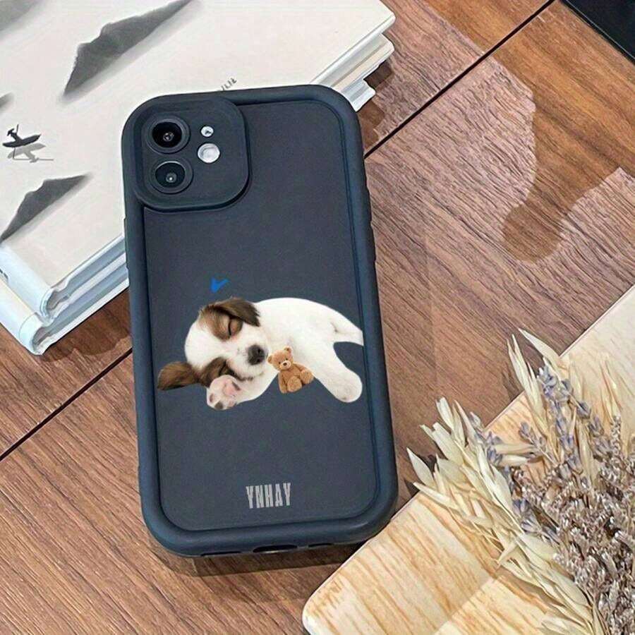 かわいい子犬の柄の電話、Phone 16/15/14/13/12/11シリーズと互換性あり、耐衝撃性フルカバレッジレンズ電話。 - ホワイト - チェックする 1