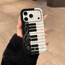 Retro Black & White Piano, Cute Little Stars, Music Notes, Heart Shaped Creative Hard Shell Full Body Shockproof Personalized Phone Case Compatible With IPhone 16 Pro, 15, 14, 13, 12, 11 Pro Max, 7/8 Plus Series - Multicolor - View 7