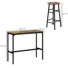 Bar Table Set, 3-Piece. Bar Table With Bar Stool Set, Dining Set In Industrial Design, Kitchen Table With 2 Bar Stools, For Dining Room, Kitchen, Steel, Rustic Brown
