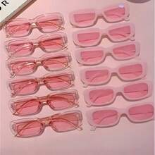 1pc/2pcs/3pcs Fashionable Pink Y2K Square Frame Eyeglasses, Suitable For Men And Women, Square Frame Beach Summer All-Match Glasses, Fashionable Pink Oval Small Frame Glasses, Suitable For Parties, Outfits And Gifts - Multicolor - View 6