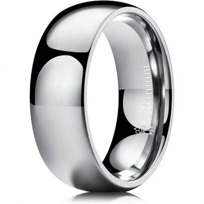 Anillo de compromiso de plata de titanio pulido bsico de 2 mm, 4 mm, 6 mm, 8 mm, color plateado