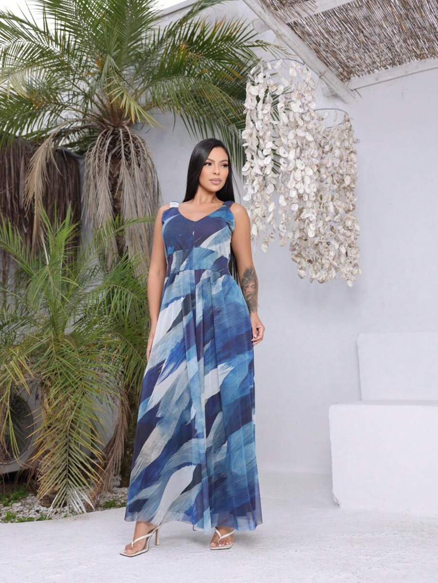 Women's Fitted Tulle Tank Top Jumpsuit - Royal Blue - View 1