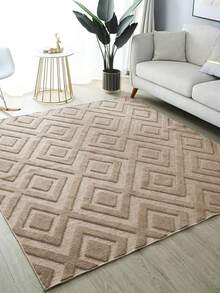 Large 3D High Relief Velvet Rug For Living Room/Bedroom, 1.45 X 1.95 Meters, Non-Slip. - Beige Diamond - View 2