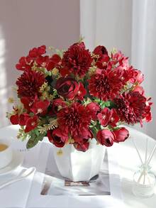 1 Bó hoa hồng giả bằng lụa, kiểu dáng đồng quê, thích hợp trang trí nhà cửa, tiệc cưới, quà tặng ngày Valentine. - Đỏ - Xem 2