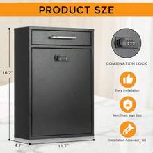 Wall Mount Mailboxes With Combination Lock Wall Mail Box For Outside Locking Mailbox With Lock Hanging Secured Postbox Security Key Drop Box 17.6H X 12.2L X 5.7W Inches Black XL Large - BlackCombinationLock - View 2