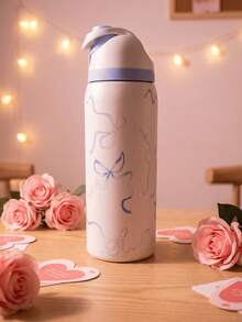 0walai Tied And True Blue Bows Vacuum Flask With Straw 32oz,945ML, Cold And Hot Water Can Be Insulated, Beautiful Appearance, Exquisite Workmanship, Suitable For Camping, Work, Indoor Use,Suitable For Gift,Perfect For Valentine's Day,Birthday,Giving Day. - 藍白色 - 查看 4