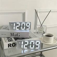 SOKANY 1pc Minimalist Mirror Alarm Clock, High-Definition Smart LED Clock With Temperature Display, Adjustable Brightness, Voice Control, 12/24 Hour Format, USB & Battery Powered - Suitable As Desk Clock, Bedside Digital Alarm Clock, Perfect For Desktop And Bedroom Decor - White - View 12