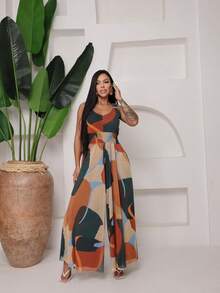 Women's Fitted Tulle Tank Top Jumpsuit - Ginger - View 5