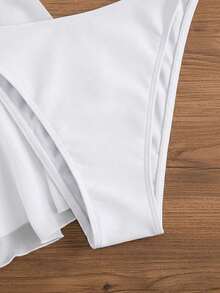 4pcs Sexy Solid Color Bikini Set With Sheer Cover-Up, Suitable For Vacation, Beach Party, Also Ideal For New Year And Valentine's Day, Exuding Elegance And Avant-Garde, Perfect Choice For Casual Women In Spring/Summer - 白色 - 查看 5