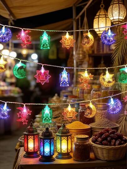 1pc New LED Moon & Star String Lights, Middle East Festival Atmosphere Decor Lights, Castle Palace Decoration Lights