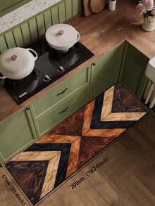 1片硅胶厨房垫，几何拼接图案，黑色、深棕色、浅棕色重复V形（箭头）单元，呈现复古木纹马赛克视觉效果，奢华时尚的厨房地毯，具有缓冲和防疲劳功能。 - 彩色 - 查看 18