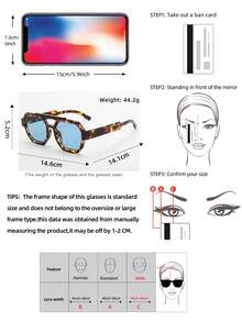 1pc Unisex Square Frame PC Material Glasses, Minimalist Stylish High-End Fashion, Suitable For Travel, Leisure, Party, Beach, Daily Wear - Tortoise Shell Frame Blue Piece - View 5