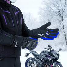 Guantes de Motocicleta para Invierno, con Pantalla táctil, Impermeable, Resistente al Viento, Térmicos para Nieve, Ciclismo, Correr, Motocicleta, Conducir - Hombre y Mujer - Azul - Ver 5