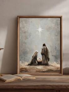 1 pieza Obra de arte de la Natividad vintage, arte de pesebre, impresión de la Natividad de Jesús, arte de estrella, el regalo ideal para amigos, regalo de fiesta, impresión de arte para dormitorio, decoración de sala de estar, decoración de oficina, decoración de cocina, obras de arte de pared, decoración de pared, decoración del hogar, decoración de habitación, arte de pared en lienzo, carteles, arte de pared con marco, marco opcional - Multicolor - Ver 4